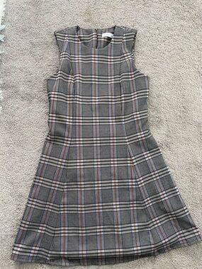 Nine West Plaid Pencil Skirt in Gray with Tan & Blue Accents